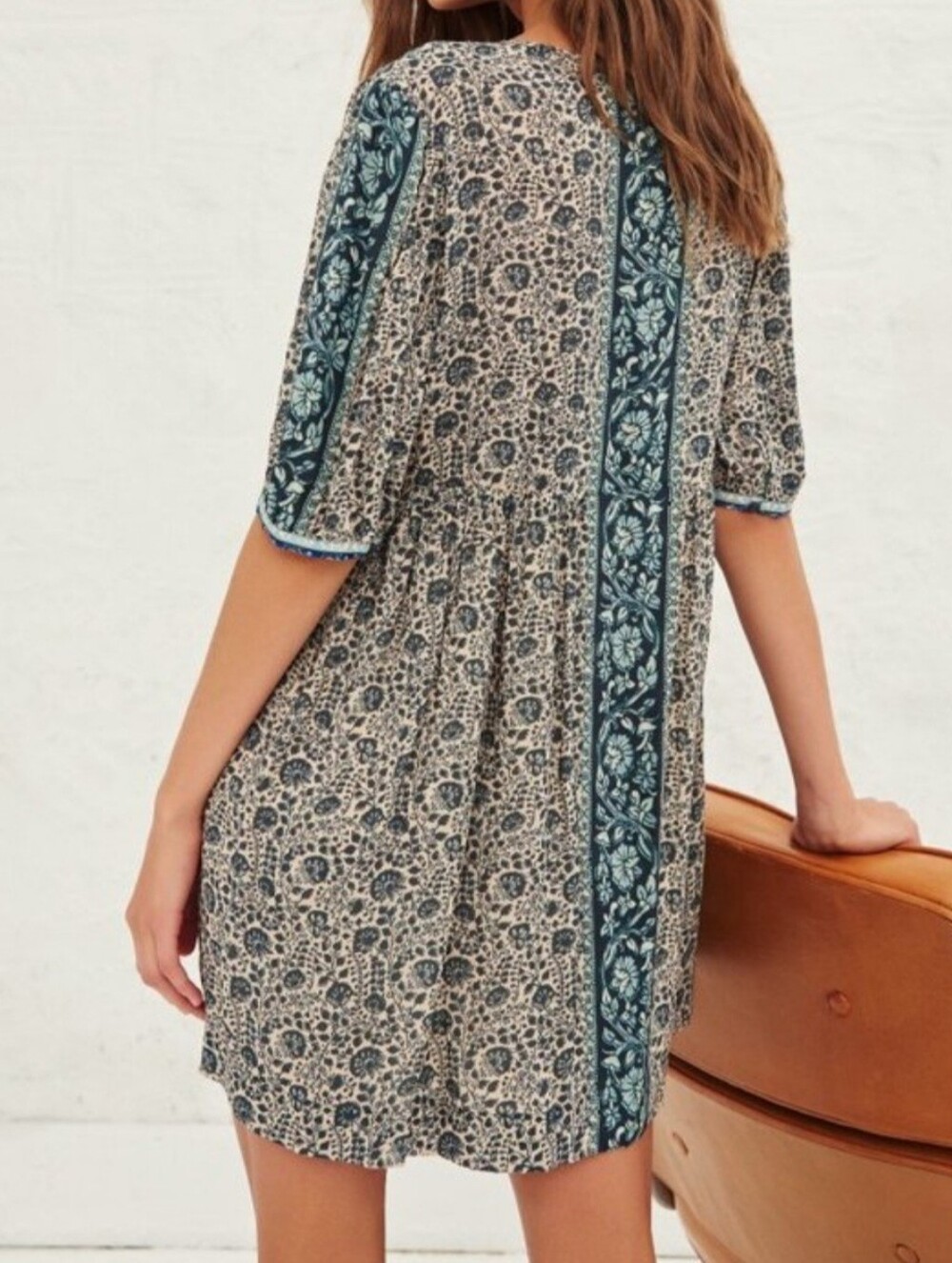 Ba&sh Travis Mini Babydoll Dress in Vert D'Eau Blue Ecru XS - Picture 2 of 13